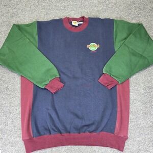 Vintage 90s Hard Rock Cafe Madrid Embroidered Color Block Sweatshirt Size Medium